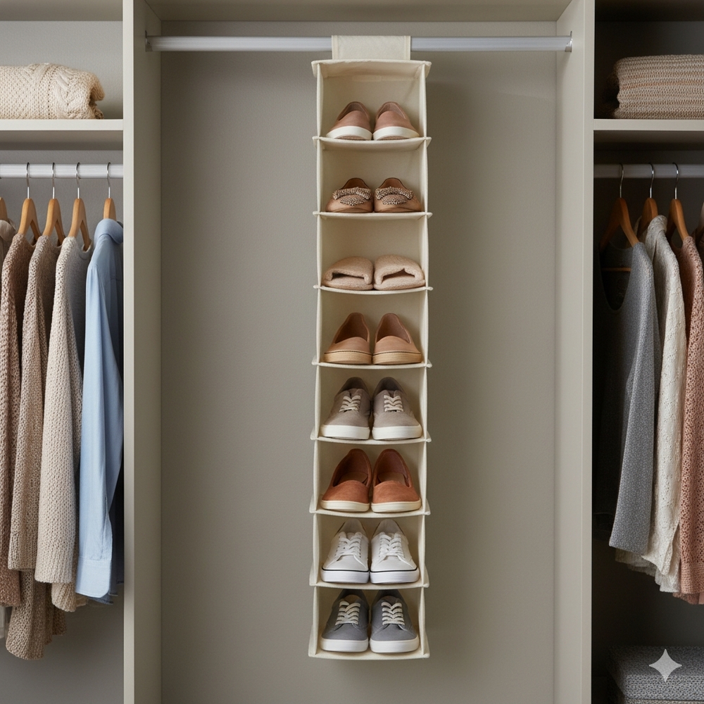 Heavy Duty cotton Canvas closet hanging 10 shelf shoe bag
